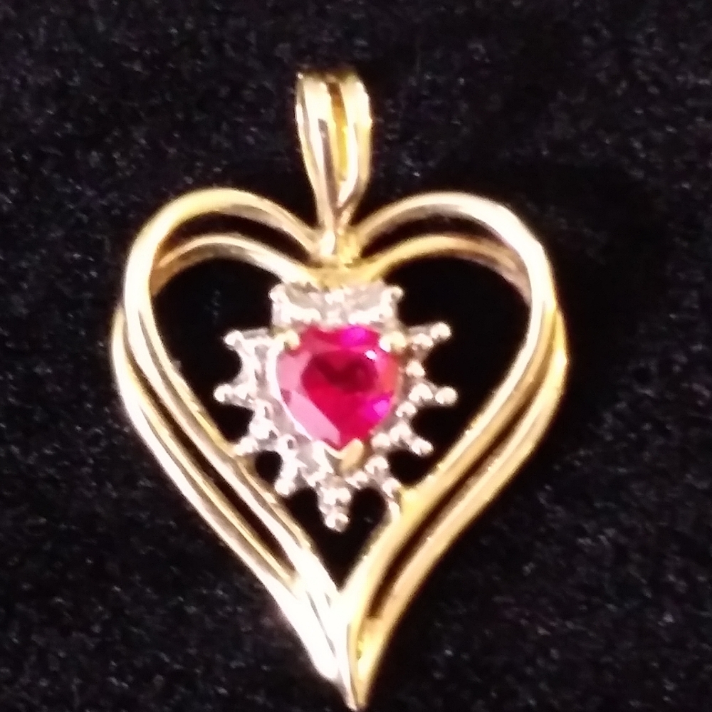 Samuel Aaron 10K Diamond and Ruby Heart Pendant